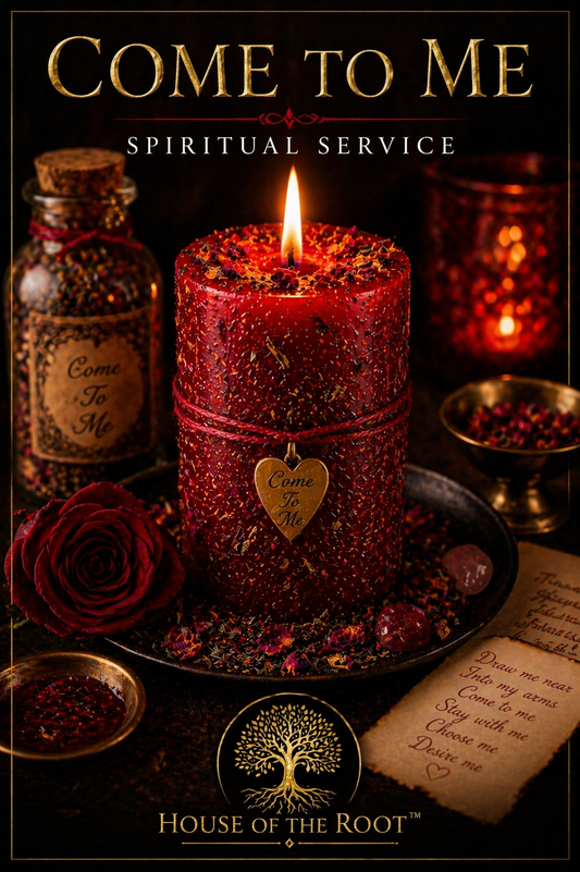 Red candle dressed for attraction work with warm lighting representing desire connection and drawing someone closer