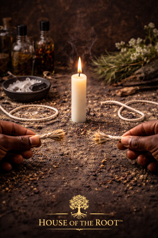 Female hands holding separated cord after ritual to clear attachments and move forward by House of the Root™
