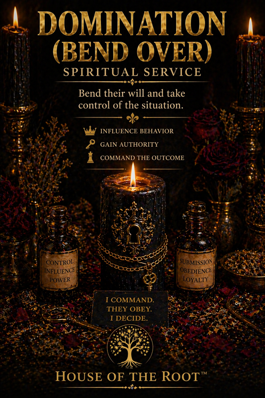Domination spiritual service candle altar with gold dressed candle and commanding energy representing control influence and authority over a situation