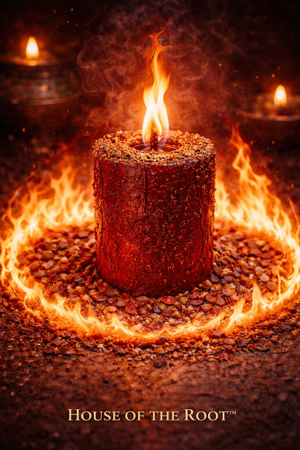 Close-up of intense candle flame and smoke showing active fiery wall of protection and defensive spiritual energy