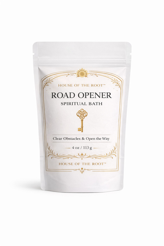 Road Opener Spiritual Bath by House of the Root in white packaging with gold accents on clean background